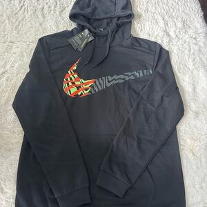 Nike Men's Black Hoodie with Multicolor Swoosh